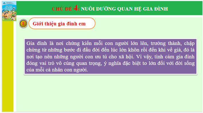 Giáo án điện tử HĐTN 6 Chân trời sáng tạo Chủ đề 4: Nuôi dưỡng quan hệ gia đình | PPT Hoạt động trải nghiệm 6