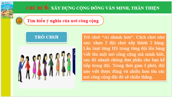 Giáo án điện tử HĐTN 6 Chân trời sáng tạo Chủ đề 6: Xây dựng cộng đồng văn minh, thân thiện | PPT Hoạt động trải nghiệm 6