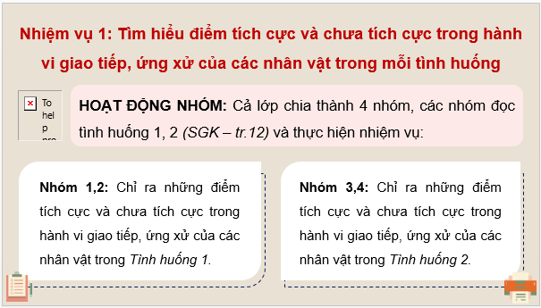 Giáo án điện tử HĐTN 9 Kết nối tri thức Bài 1: Nhận diện điểm tích cực và chưa tích cực trong hành vi giao tiếp, ứng xử của bản thân | PPT Hoạt động trải nghiệm 9