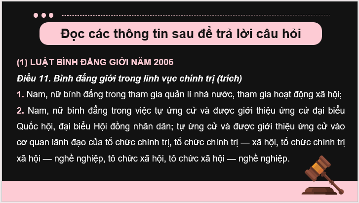 Giáo án điện tử KTPL 11 Kết nối tri thức Bài 10: Bình đẳng trong các lĩnh vực | PPT Kinh tế Pháp luật 11