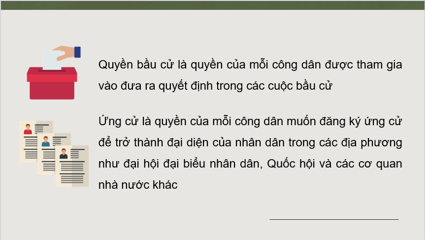 Giáo án điện tử KTPL 11 Chân trời sáng tạo Bài 14: Quyền và nghĩa vụ công dân về bầu cử và ứng cử | PPT Kinh tế Pháp luật 11