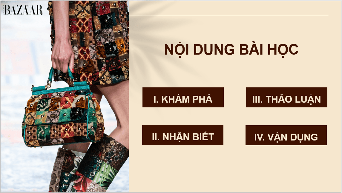 Giáo án điện tử Mĩ thuật 11 Kết nối tri thức Bài 2: Thiết kế mẫu phụ kiện thời trang bằng các chất liệu khác nhau | PPT Mĩ thuật 11