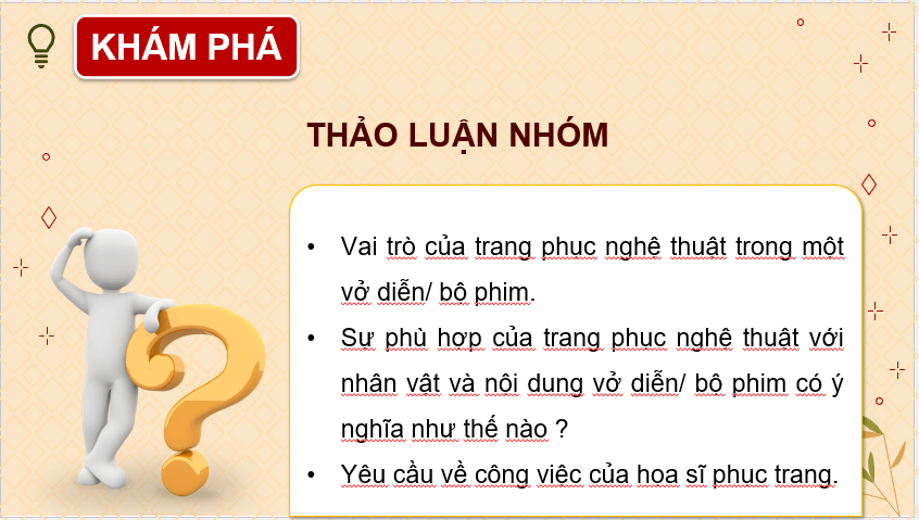 Giáo án điện tử Mĩ thuật 12 Kết nối tri thức Bài 2: Thực hành thiết kế trang phục sân khấu, điện ảnh từ vật liệu sẵn có | PPT Mĩ thuật 12