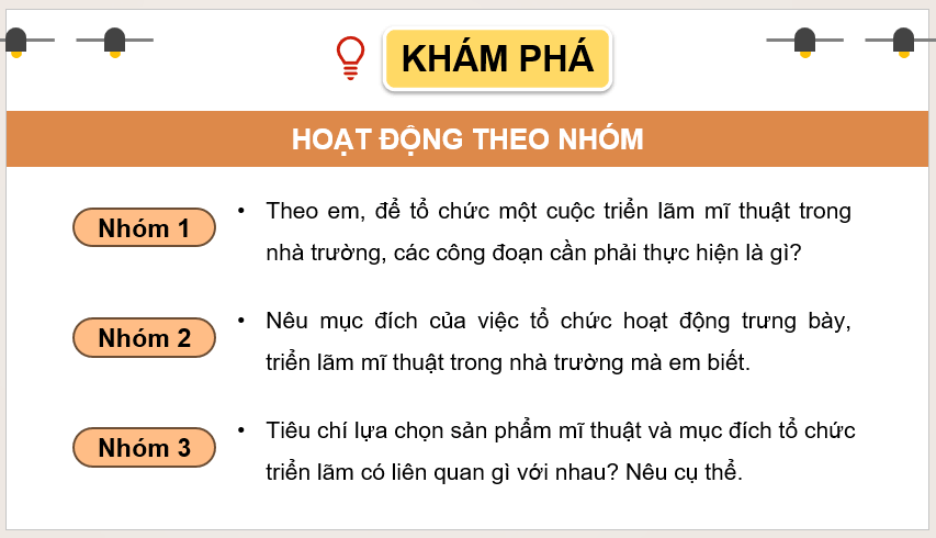 Giáo án điện tử Mĩ thuật 12 Kết nối tri thức Bài 2: Tổ chức hoạt động triển lãm mĩ thuật trong nhà trường | PPT Mĩ thuật 12