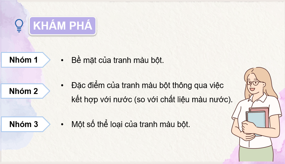 Giáo án điện tử Mĩ thuật 12 Kết nối tri thức Bài 2: Tranh màu bột | PPT Mĩ thuật 12
