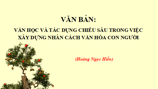 Giáo án điện tử bài Văn hoc và tác dụng chiều sâu trong việc xây dựng nhân cách văn hóa con người | PPT Văn 12 Cánh diều