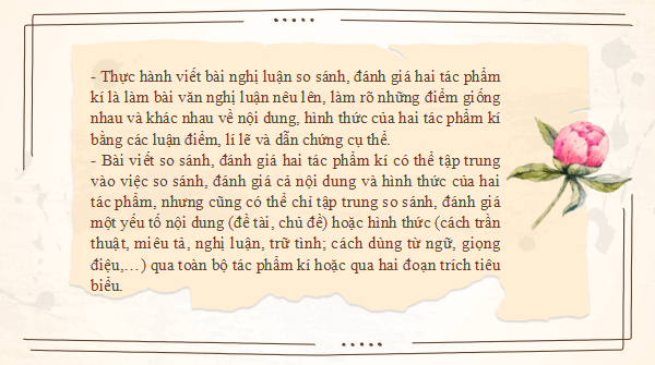 Giáo án điện tử bài Viết bài nghị luận so sánh, đánh giá hai tác phẩm kí | PPT Văn 12 Cánh diều