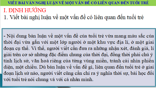 Giáo án điện tử bài Viết bài nghị luận về một vấn đề có liên quan đến tuổi trẻ | PPT Văn 12 Cánh diều