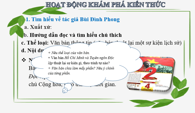 Giáo án điện tử bài Hồ Chí Minh và Tuyên ngôn Độc lập | PPT Văn 6 Cánh diều