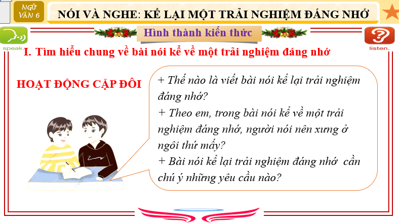 Giáo án điện tử bài Kể lại một trải nghiệm đáng nhớ | PPT Văn 6 Cánh diều