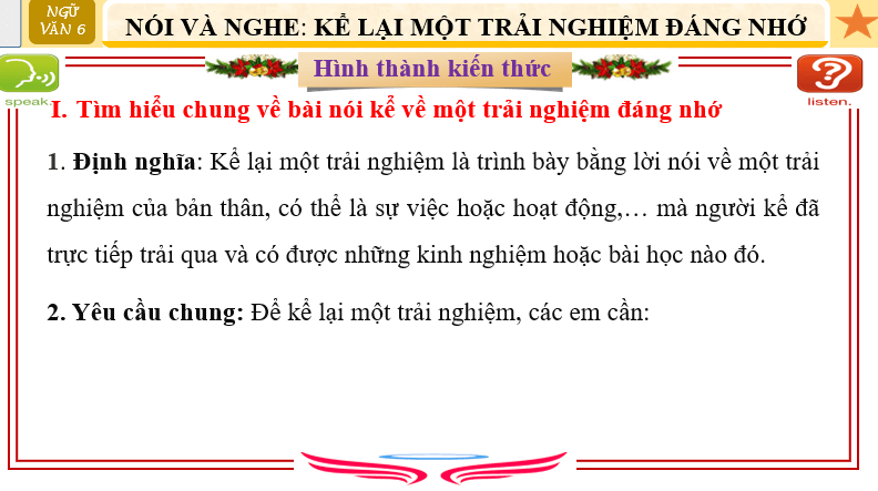 Giáo án điện tử bài Kể lại một trải nghiệm đáng nhớ | PPT Văn 6 Cánh diều