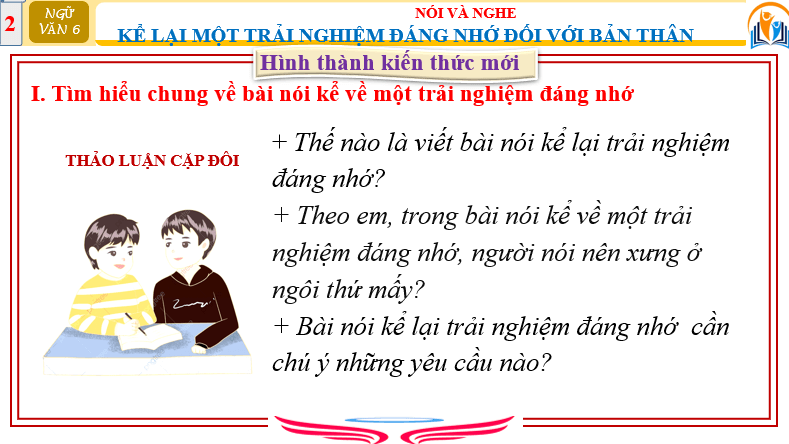 Giáo án điện tử bài Kể lại một trải nghiệm đáng nhớ đối với bản thân | PPT Văn 6 Chân trời sáng tạo