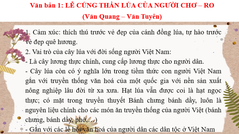 Giáo án điện tử bài Lễ cúng Thần Lúa của người Chơ-ro | PPT Văn 6 Chân trời sáng tạo