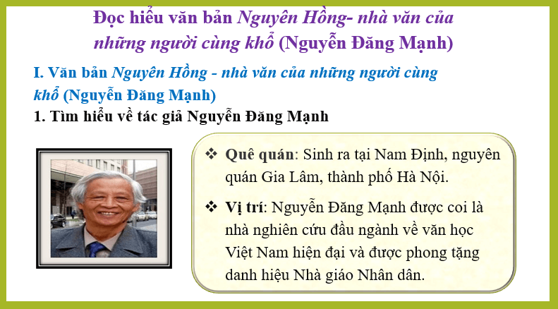 Giáo án điện tử bài Nguyên Hồng - nhà văn của những người cùng khổ | PPT Văn 6 Cánh diều