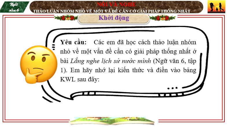 Giáo án điện tử bài Nói và nghe Thảo luận nhóm nhỏ về một vấn đề cần có giải pháp thống nhất | PPT Văn 6 Chân trời sáng tạo