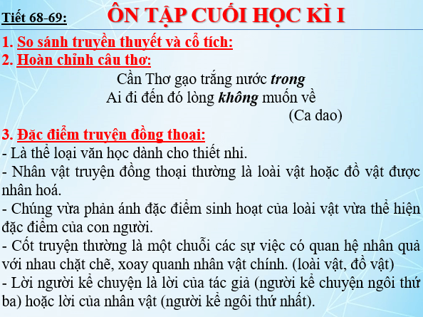 Giáo án điện tử bài Ôn tập cuối học kì 1 | PPT Văn 6 Chân trời sáng tạo