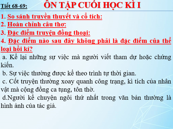 Giáo án điện tử bài Ôn tập cuối học kì 1 | PPT Văn 6 Chân trời sáng tạo