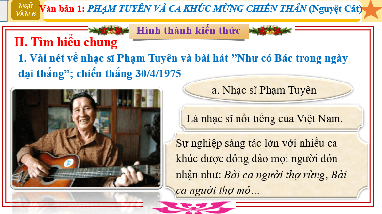 Giáo án điện tử bài Phạm Tuyên và ca khúc mừng chiến thắng | PPT Văn 6 Cánh diều