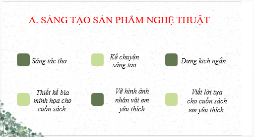 Giáo án điện tử bài Sáng tạo sản phẩm nghệ thuật | PPT Văn 6 Kết nối tri thức