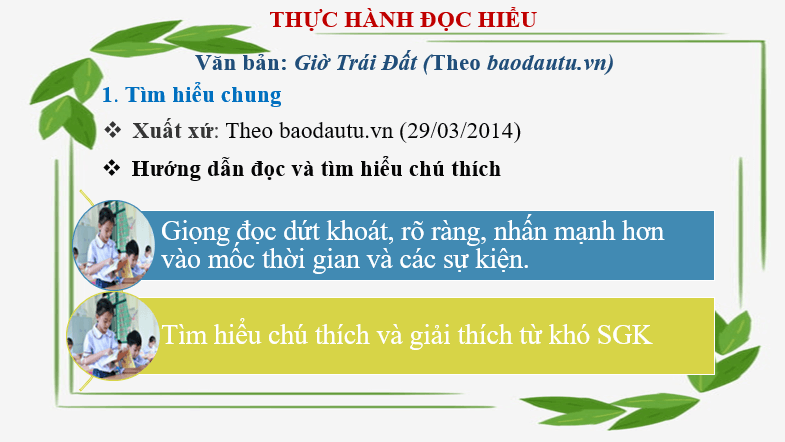 Giáo án điện tử bài Thực hành đọc hiểu: Giờ Trái Đất | PPT Văn 6 Cánh diều