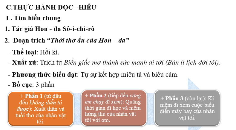 Giáo án điện tử bài Thực hành đọc hiểu: Thời thơ ấu của Hon-đa | PPT Văn 6 Cánh diều