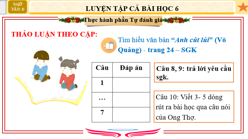 Giáo án điện tử bài Tự đánh giá: Anh Cút lủi | PPT Văn 6 Cánh diều