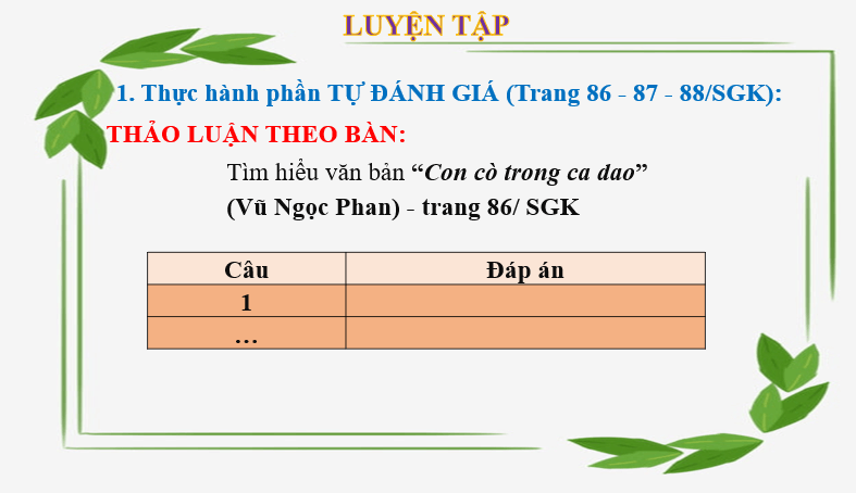 Giáo án điện tử bài Tự đánh giá: Con cò trong ca dao | PPT Văn 6 Cánh diều