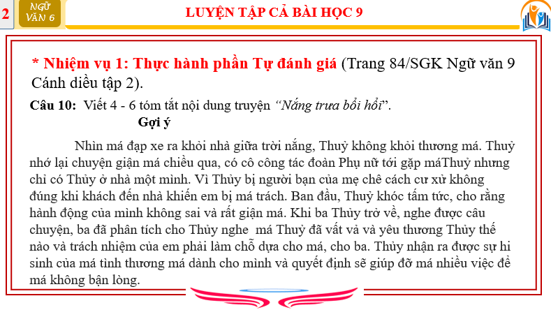 Giáo án điện tử bài Tự đánh giá: Nắng trưa bồi hồi | PPT Văn 6 Cánh diều