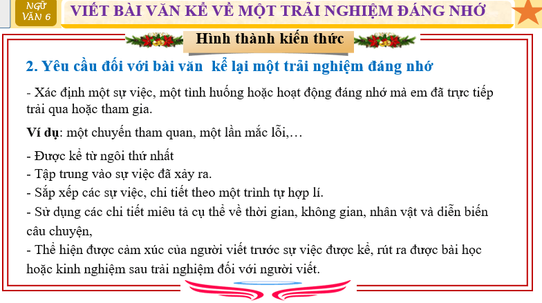 Giáo án điện tử bài Viết bài văn kể lại một trải nghiệm đáng nhớ | PPT Văn 6 Cánh diều