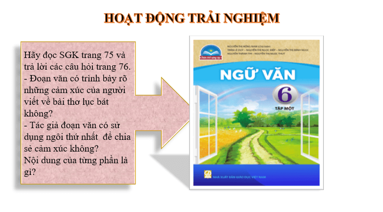 Giáo án điện tử bài Viết đoạn văn ghi lại cảm xúc về một bài thơ lục bát | PPT Văn 6 Chân trời sáng tạo