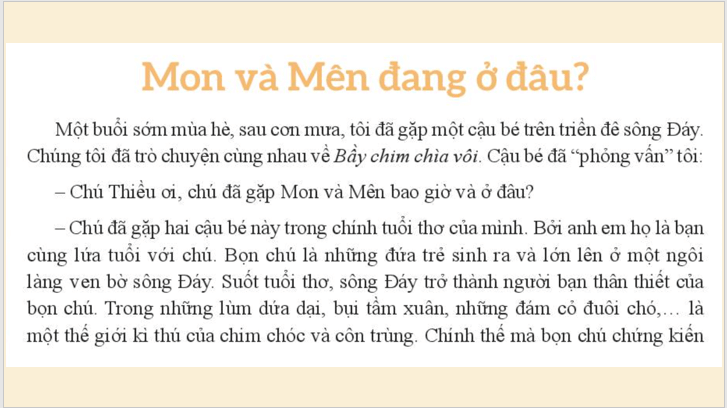 Giáo án điện tử bài Mon và Mên đang ở đâu | PPT Văn 7 Kết nối tri thức