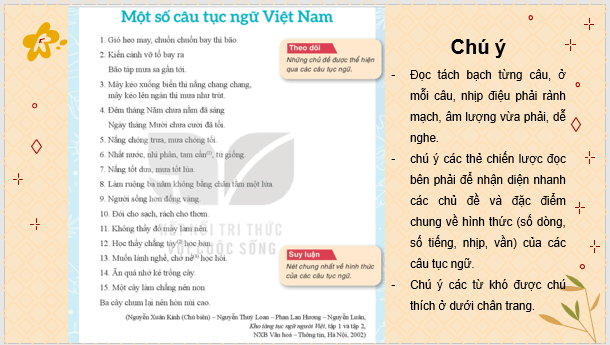 Giáo án điện tử bài Một số câu tục ngữ Việt Nam | PPT Văn 7 Kết nối tri thức