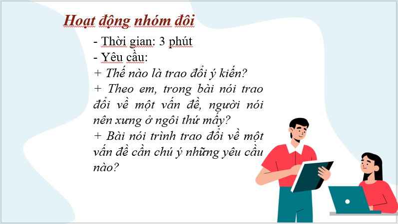 Giáo án điện tử bài Nói và nghe: Trao đổi về một vấn đề | PPT Văn 7 Cánh diều