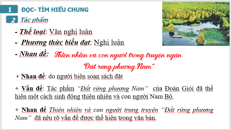 Giáo án điện tử bài Thiên nhiên và con người trong truyện “Đất rừng phương Nam” | PPT Văn 7 Cánh diều