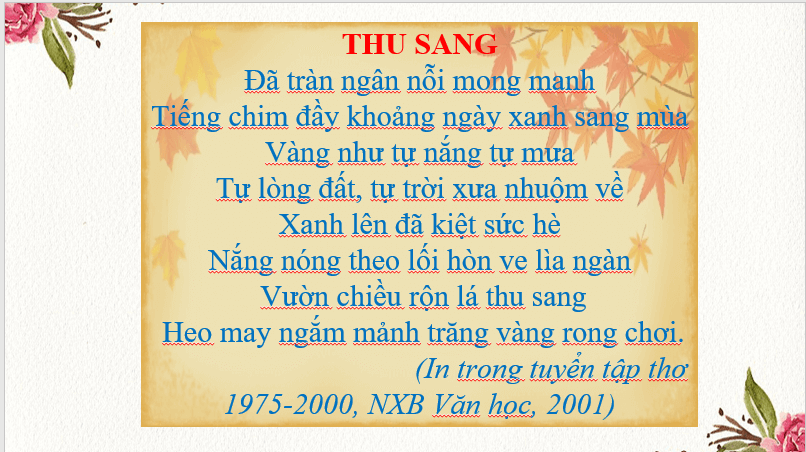 Giáo án điện tử bài Thu sang | PPT Văn 7 Chân trời sáng tạo