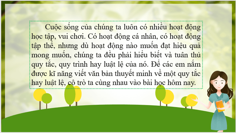 Giáo án điện tử bài Viết bài văn thuyết minh về một quy tắc hay luật lệ trong hoạt động | PPT Văn 7 Chân trời sáng tạo