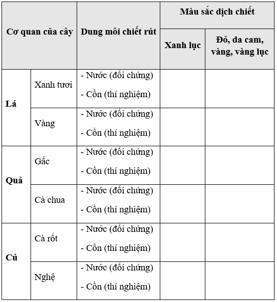 Giáo án Sinh học 11 Bài 13: Thực hành: Phát hiện diệp lục và carôtenôit | Giáo án Sinh học 11 mới, chuẩn nhất