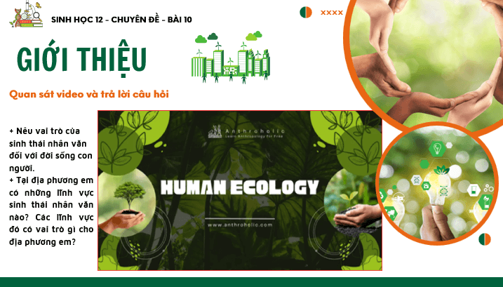 Giáo án điện tử Chuyên đề Sinh 12 Chân trời sáng tạo Bài 10: Dự án: Điều tra tìm hiểu về một trong các lĩnh vực sinh thái nhân văn tại địa phương | PPT Chuyên đề Sinh học 12