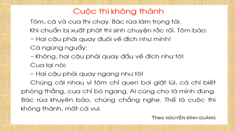 Giáo án điện tử Cuộc thi không thành lớp 1 | PPT Tiếng Việt lớp 1 Cánh diều