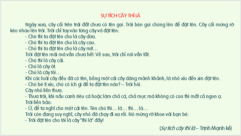 Giáo án điện tử Sự tích cây thì là lớp 2 | PPT Tiếng Việt lớp 2 Kết nối tri thức