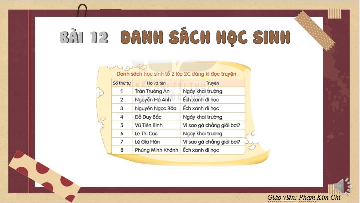 Giáo án điện tử Danh sách học sinh lớp 2 | PPT Tiếng Việt lớp 2 Kết nối tri thức