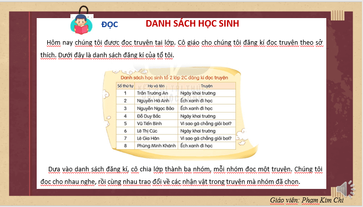 Giáo án điện tử Danh sách học sinh lớp 2 | PPT Tiếng Việt lớp 2 Kết nối tri thức