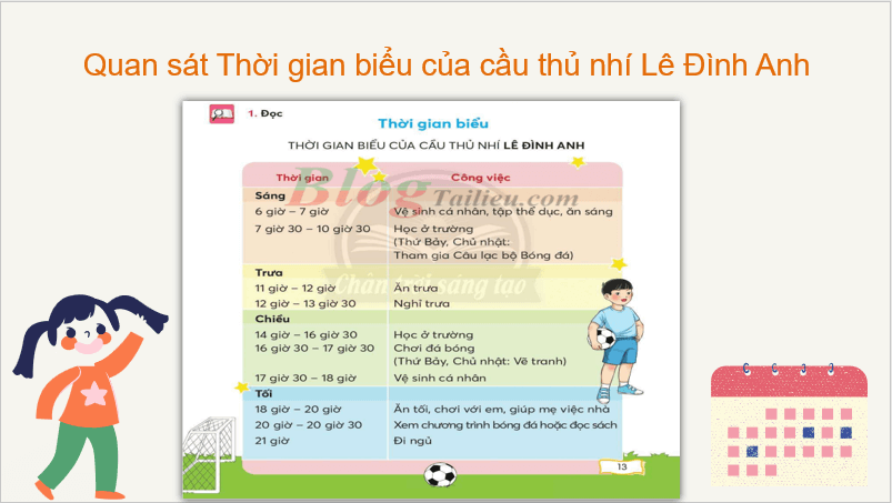 Giáo án điện tử Thời gian biểu lớp 2 | PPT Tiếng Việt lớp 2 Chân trời sáng tạo