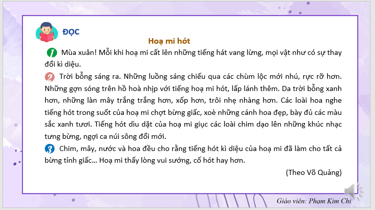 Giáo án điện tử Họa mi hót lớp 2 | PPT Tiếng Việt lớp 2 Kết nối tri thức