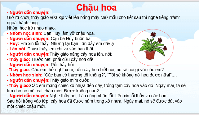 Giáo án điện tử Kể chuyện đã học Chậu hoa lớp 2 | PPT Tiếng Việt lớp 2 Cánh diều