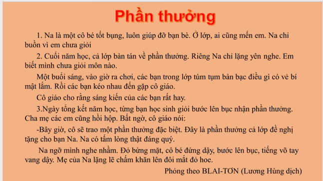 Giáo án điện tử Kể chuyện đã học Phần thưởng lớp 2 | PPT Tiếng Việt lớp 2 Cánh diều