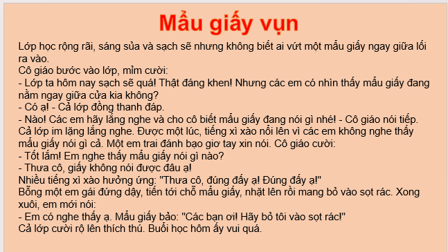 Giáo án điện tử Nghe - kể Mẩu giấy vụn lớp 2 | PPT Tiếng Việt lớp 2 Cánh diều