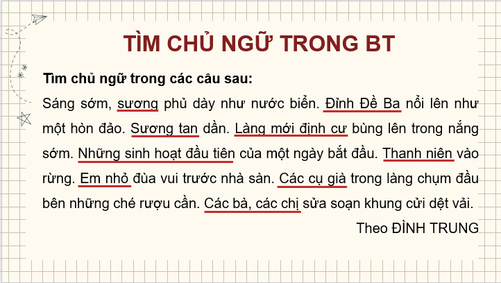 Giáo án điện tử Luyện tập về chủ ngữ lớp 4 | PPT Tiếng Việt lớp 4 Cánh diều