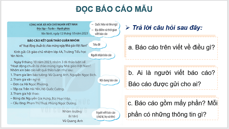 Giáo án điện tử Tìm hiểu cách viết báo cáo thảo luận nhóm lớp 4 | PPT Tiếng Việt lớp 4 Kết nối tri thức