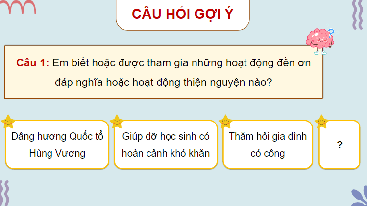 Giáo án điện tử Kể về một hoạt động đền ơn đáp nghĩa hoặc một hoạt động thiện nguyện lớp 4 | PPT Tiếng Việt lớp 4 Chân trời sáng tạo